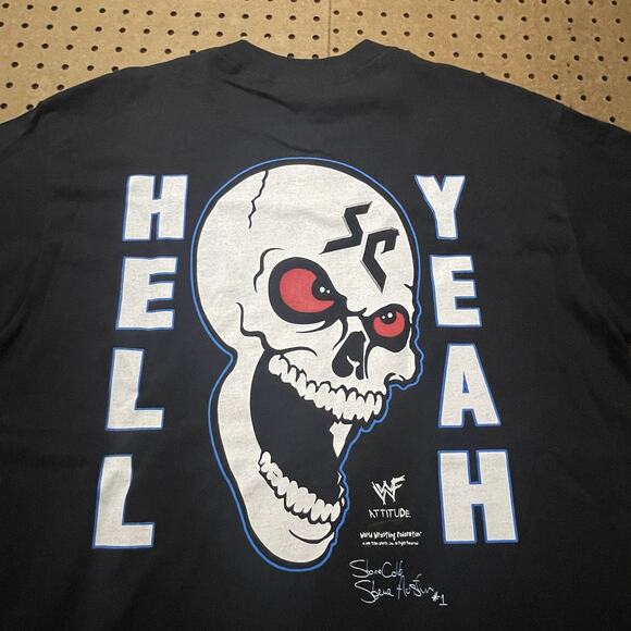 VTG Stone Cold Steve Austin T Shirt Mens Large Black USA Skull Hell Yeah WWF New - Picture 5 of 14